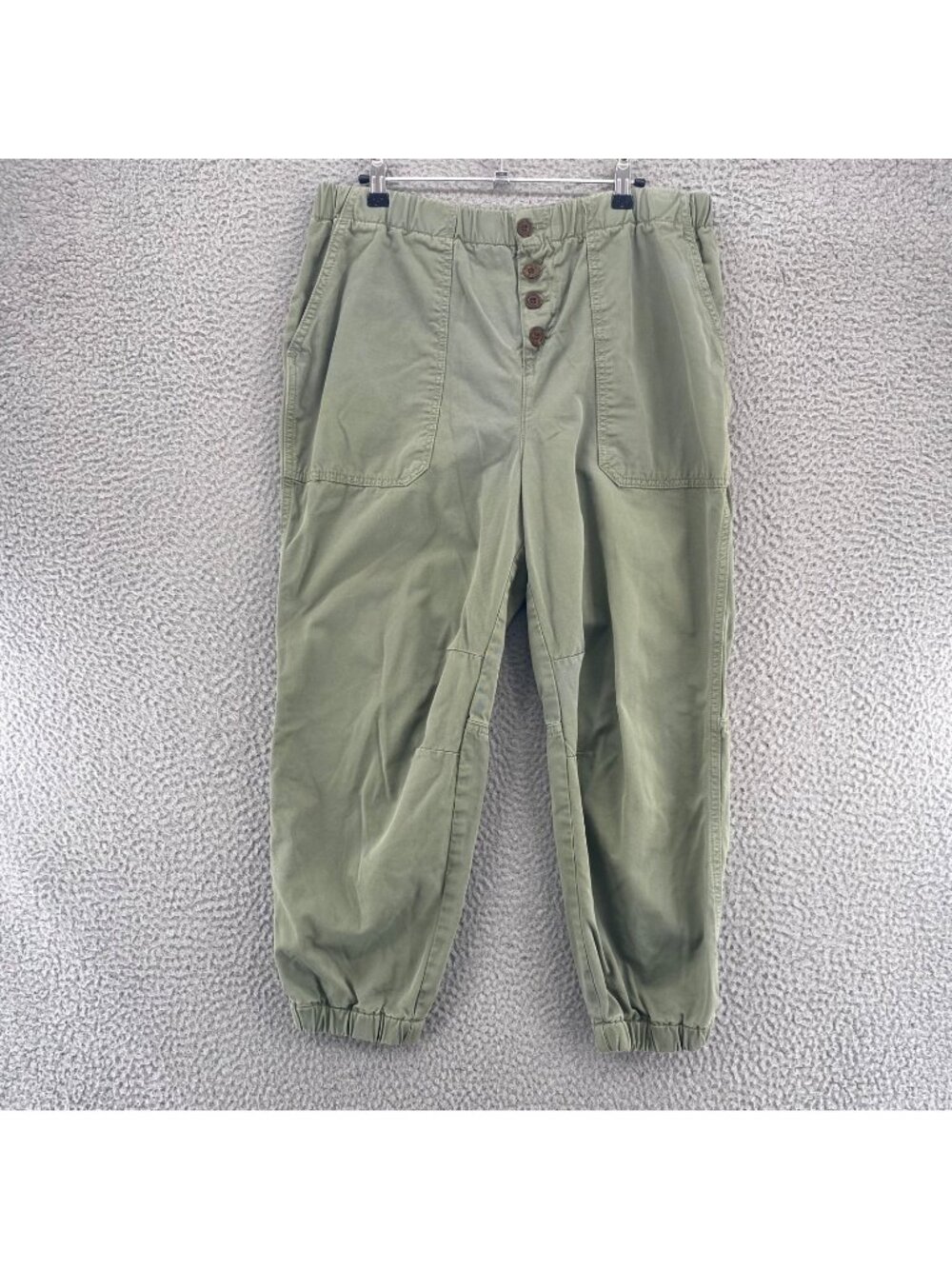 Free People Pants Women Small Cadet Green Pull On Jogger Capri Button Fly Twill